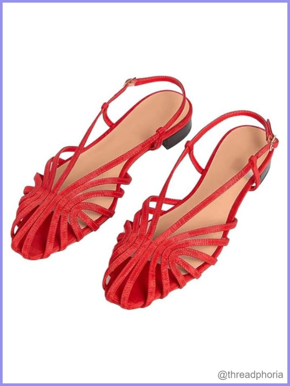 Womens Slingback Flat Sandals Strappy Square Toe Low Heel Adjustable Buckle